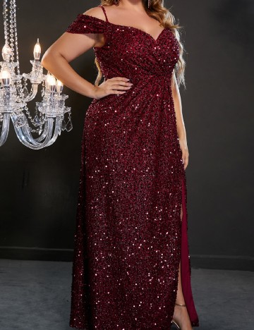 Rochie lunga Faeriesty Plus Size, visiniu