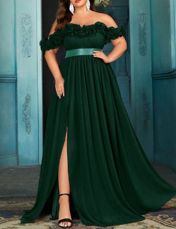 Rochie lunga QOQ Plus Size, verde inchis