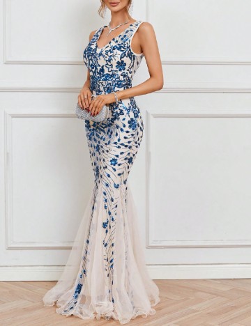 Rochie lunga SHEIN, crem/albastru