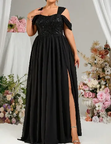 Rochie lunga Everlyl Plus Size, negru