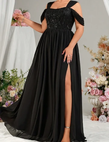 Rochie lunga Everlyl Plus Size, negru