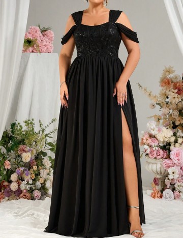 Rochie lunga Everlyl Plus Size, negru