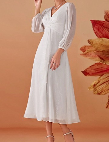 Rochie medie Ever-Pretty, alb