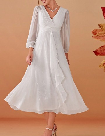 Rochie medie Ever-Pretty, alb
