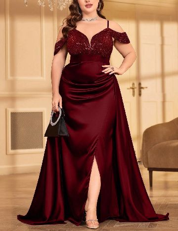 Rochie lunga UNITHORSE Plus Size, visiniu