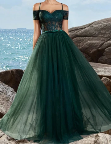 Rochie lunga ADYCE, verde inchis