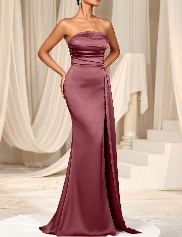 Rochie lunga Faeriesty, roz pudra inchis