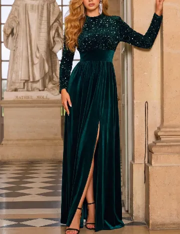 Rochie lunga Love&Lemonade, verde inchis