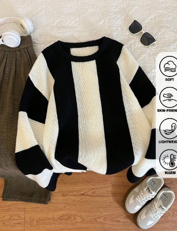 Pulover SHEIN, negru/alb