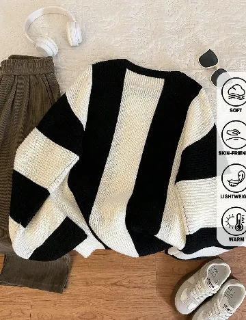 Pulover SHEIN, negru/alb