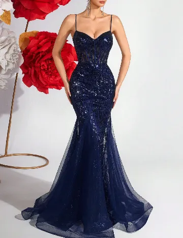Rochie lunga ADYCE, bleumarin inchis