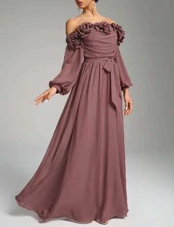 Rochie lunga Supgir, roz pudra inchis