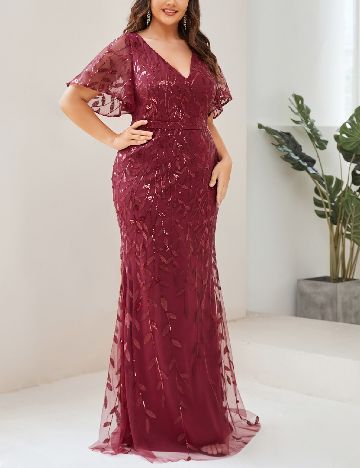 Rochie lunga Ever-Pretty Plus Size, rosu
