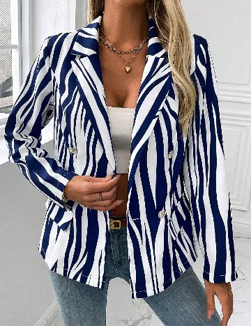 Blazer SHEIN, albastru/alb
