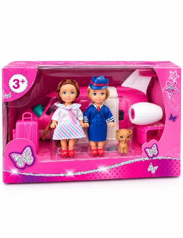 Set papusi cu avion ACTION, roz