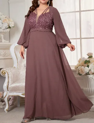 Rochie lunga UNITHORSE Plus Size, roz pudra inchis