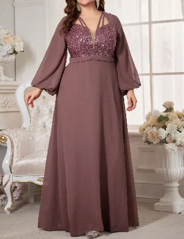 Rochie lunga UNITHORSE Plus Size, roz pudra inchis