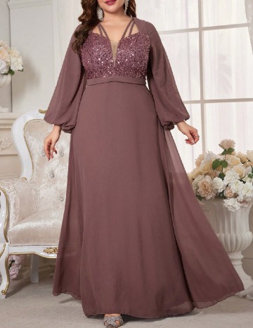 Rochie lunga UNITHORSE Plus Size, roz pudra inchis