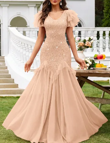 Rochie lunga Miusol, piersica