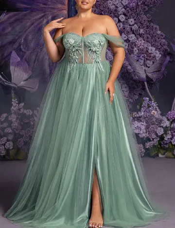 Rochie lunga Faeriesty Plus Size, turcoaz