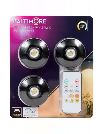 Set lampi LED reîncărcabile 3 bucati Baltimore, negru