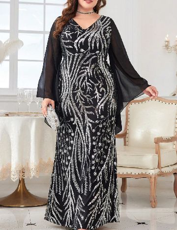 Rochie lunga UNITHORSE Plus Size, negru