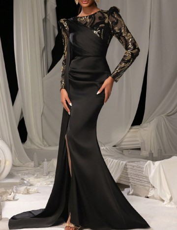 Rochie lunga Faeriesty, negru/auriu