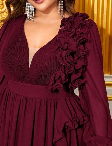 Rochie lunga Giffniseti Plus Size, visiniu