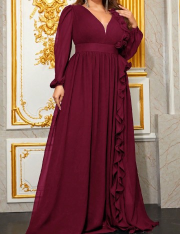 Rochie lunga Giffniseti Plus Size, visiniu