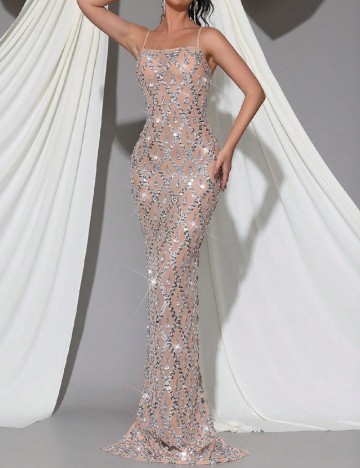 Rochie lunga SHEIN, crem/argintiu