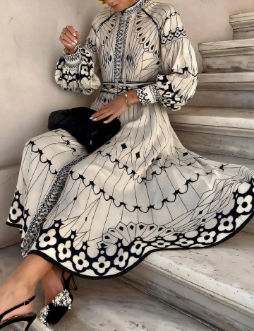 Rochie lunga SHEIN, alb/negru