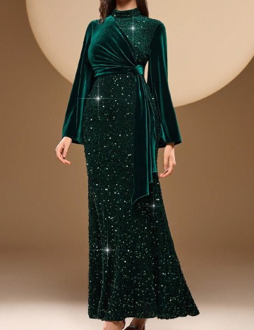 Rochie lunga Toleen, verde inchis