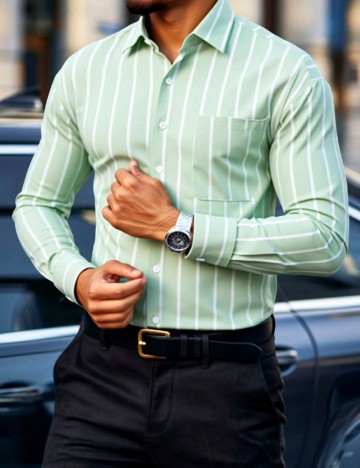 Camasa SHEIN, verde/alb