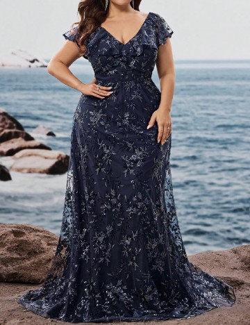 Rochie lunga XUIBOL Plus Size, bleumarin inchis