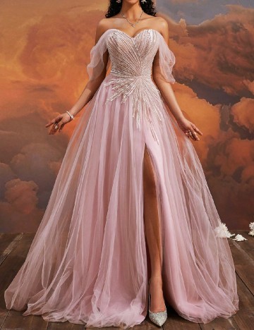 Rochie lunga VIPGIRL, roz pudra