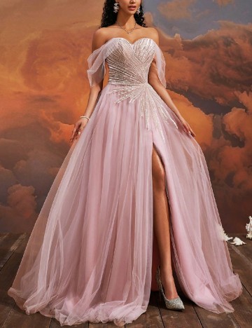 Rochie lunga VIPGIRL, roz pudra