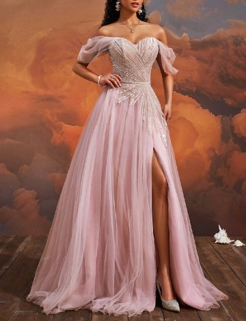Rochie lunga VIPGIRL, roz pudra