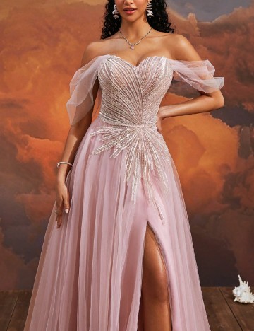 Rochie lunga VIPGIRL, roz pudra