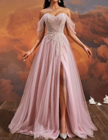 Rochie lunga VIPGIRL, roz pudra