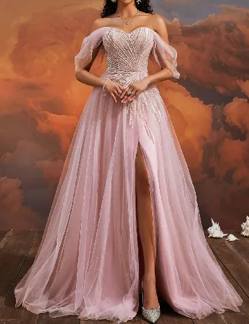 Rochie lunga VIPGIRL, roz pudra