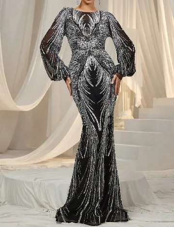 Rochie lunga Faeriesty, negru/argintiu