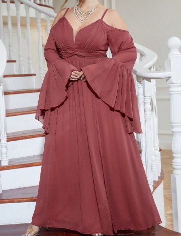 Rochie lunga UNITHORSE Plus Size, roz pudra inchis