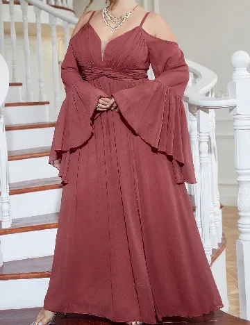 Rochie lunga UNITHORSE Plus Size, roz pudra inchis