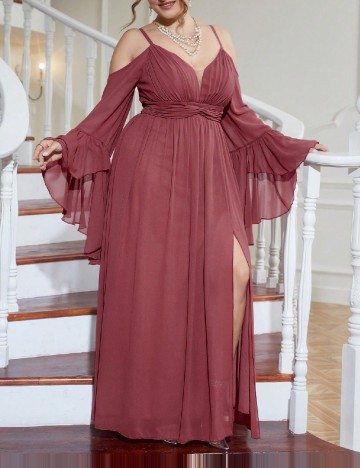 Rochie lunga UNITHORSE Plus Size, roz pudra inchis