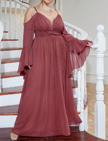 Rochie lunga UNITHORSE Plus Size, roz pudra inchis