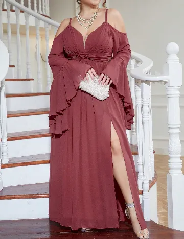 Rochie lunga UNITHORSE Plus Size, roz pudra inchis
