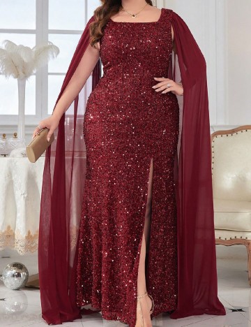 Rochie lunga UNITHORSE Plus Size, visiniu