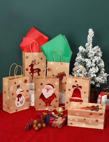 Set pungi cadou, 12 bucati SHEIN, maro