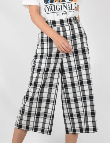 Pantaloni Mango, alb-negru Alb