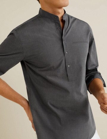 Camasa regular fit cu guler mandarin, gri